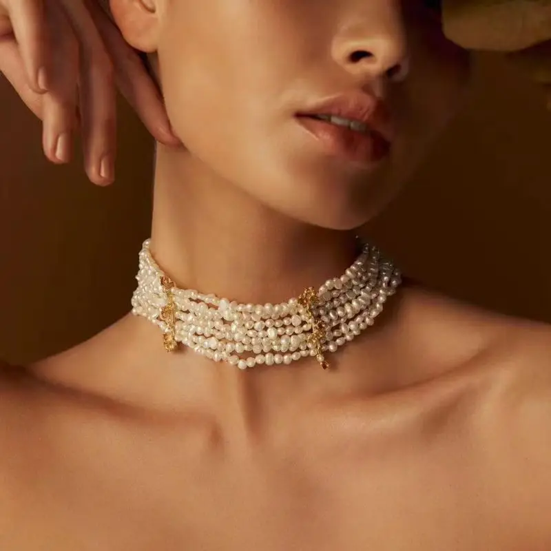 

French Style Vintage Fashion Natural Freshwater Pearl Necklace Choker For Women Party Luxury Dress Jewellery Accessories