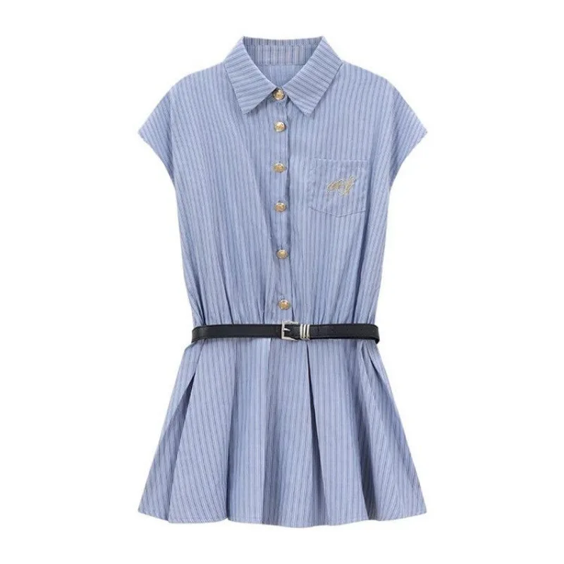 INS Summer Fashion Donna Polo sexy Mini abito camicia Abiti a maniche corte Camicia blu a righe Silm Coquette Abiti casual Y2k