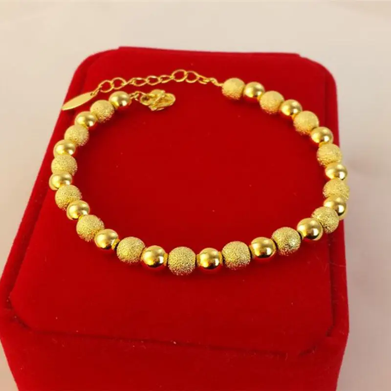 

Like real New Solid Smooth Frosted Round Bead Women's Brass Gold-Plated Euro Sand Gold Bracelet That Won't Fade For A Long Time