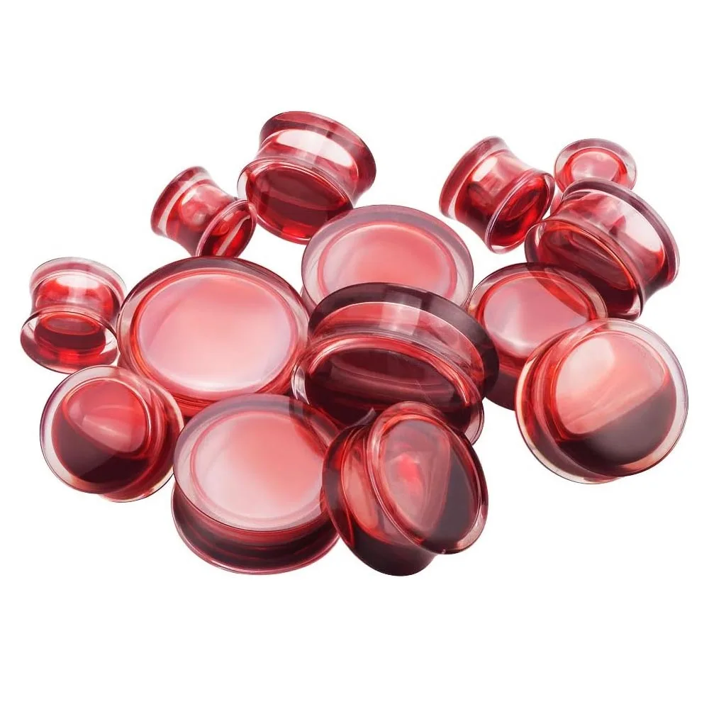 2 Stück Acryl-Ohrtunnel in Rot mit Flüssigblut-Effekt, Doppelflare-Ohrstretcher, Plugs, Expander, Gauge 2g-13/16” – Detail 7