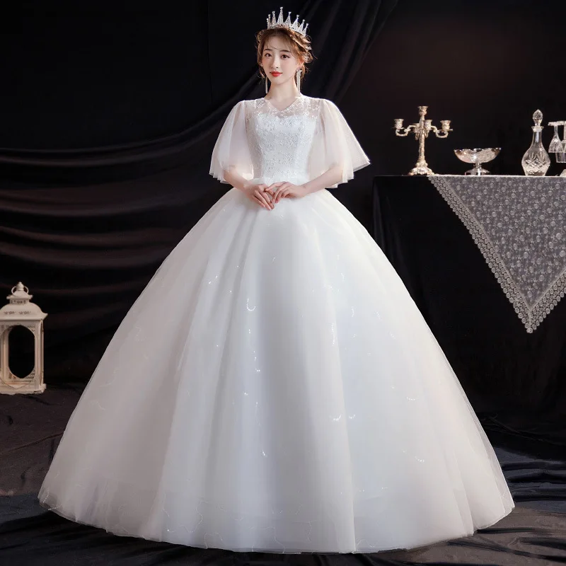 Customized White Ball Gown Women Wedding Dresses V Neck Tulle Lace Cheap Bridal Gowns Formal Vestido De Noiva robe de mariée