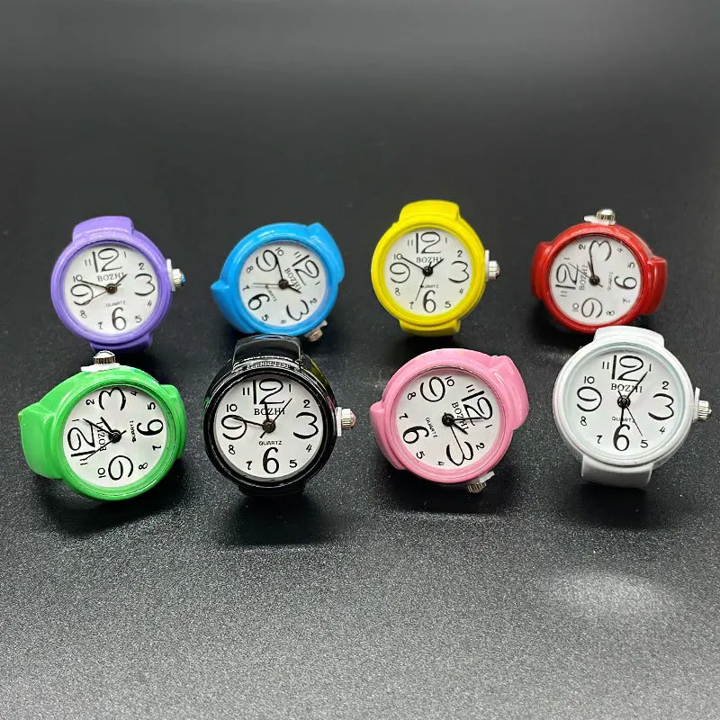Kiss Jewelry Mini Vintage Quartz Watches Finger Rings Women Men Punk Colorful Elastic Strap Clock Dial Funk Ring Gift