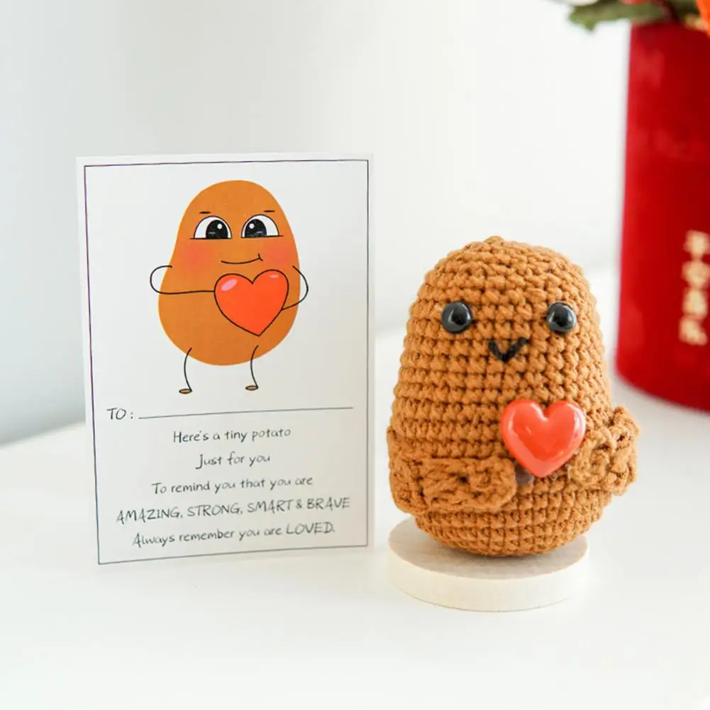 

Potato Toy with Encouraging Card Handmade Crocheted Potato Doll with Love Heart Card Emotional Support Knitting for Kids