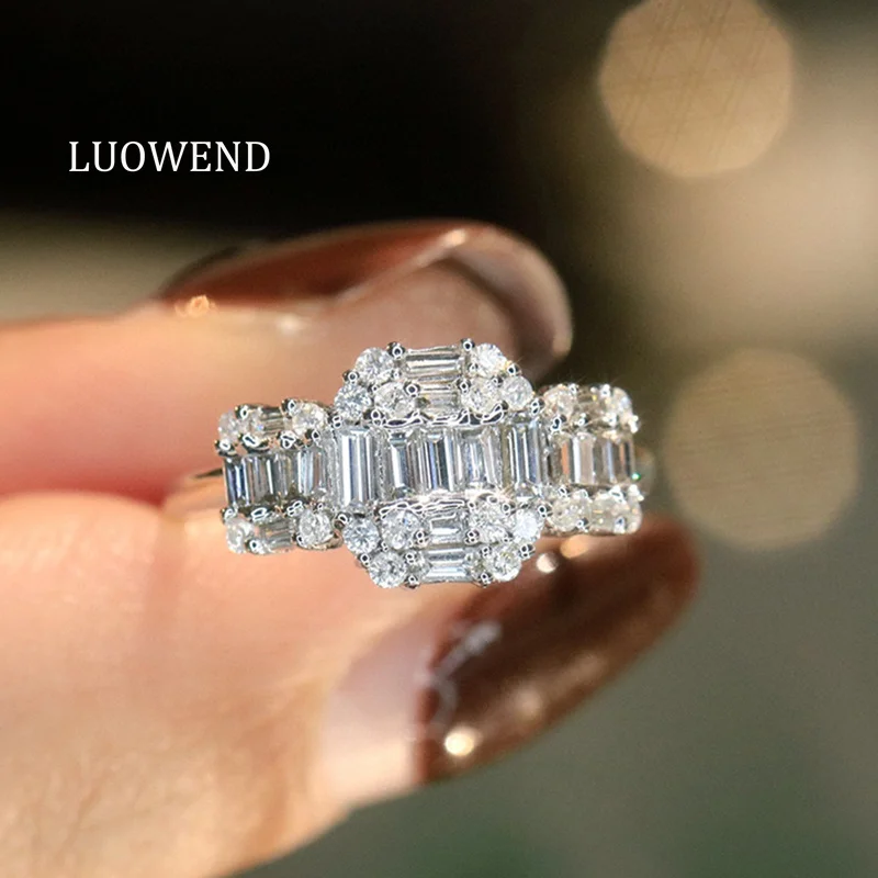 

LUOWEND 100% 18K White Gold Rings Fashion Design 0.52carat Real Natural Diamond Engagement Ring for Women High Wedding Jewelry