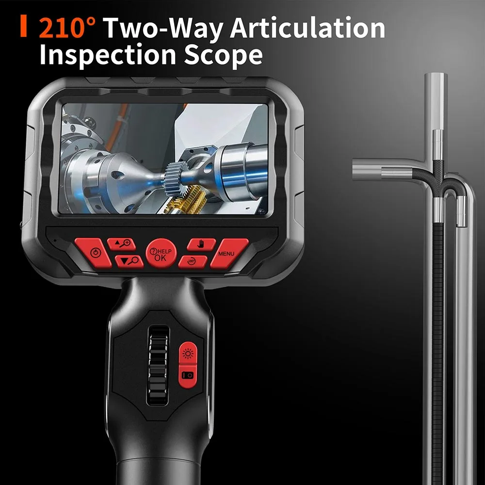 Two-Way Articulating Borescope 6mm Lens Endoscope Camera With Lights 4.3 Inch Industrial Inspection Snake Camera PQ321