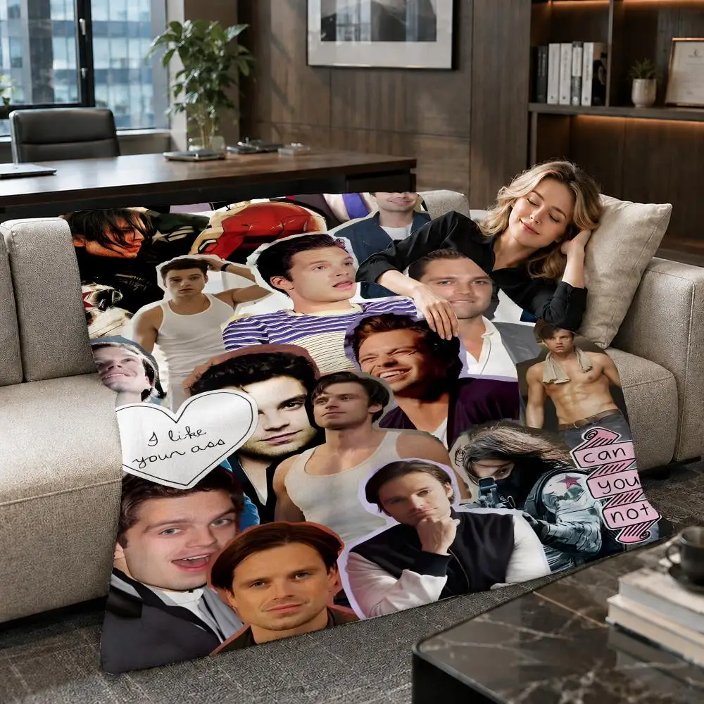 Celebrity Actor Sebastian Stan Throw Soft Warm Flannel Throw Blanket for Sofa Bed Office Home Holiday Gift All Season