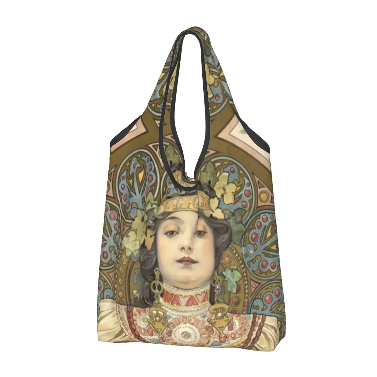 

Alphonse Mucha Ablum Diary Grocery Bags Durable Large Reusable Recycle Heavy Duty Anime Shopping Eco Bag Washable Attached Pouch