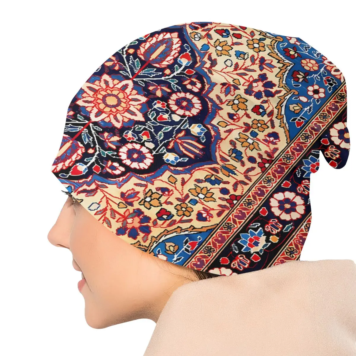 Thin Bonnet Hats Bohemian Antique Persian Tabriz Men Women\'s Kashan Blue Gold Cap Street Skullies Beanies Caps