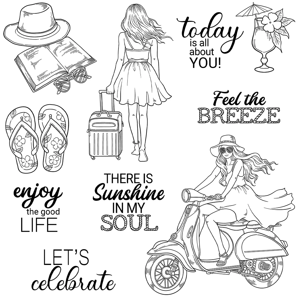 Mangocraft Summer Days Women Motorcycle Clear Stamp DIY Scrapbooking Supplies Silicone Stamps For Card Making Albums Decor