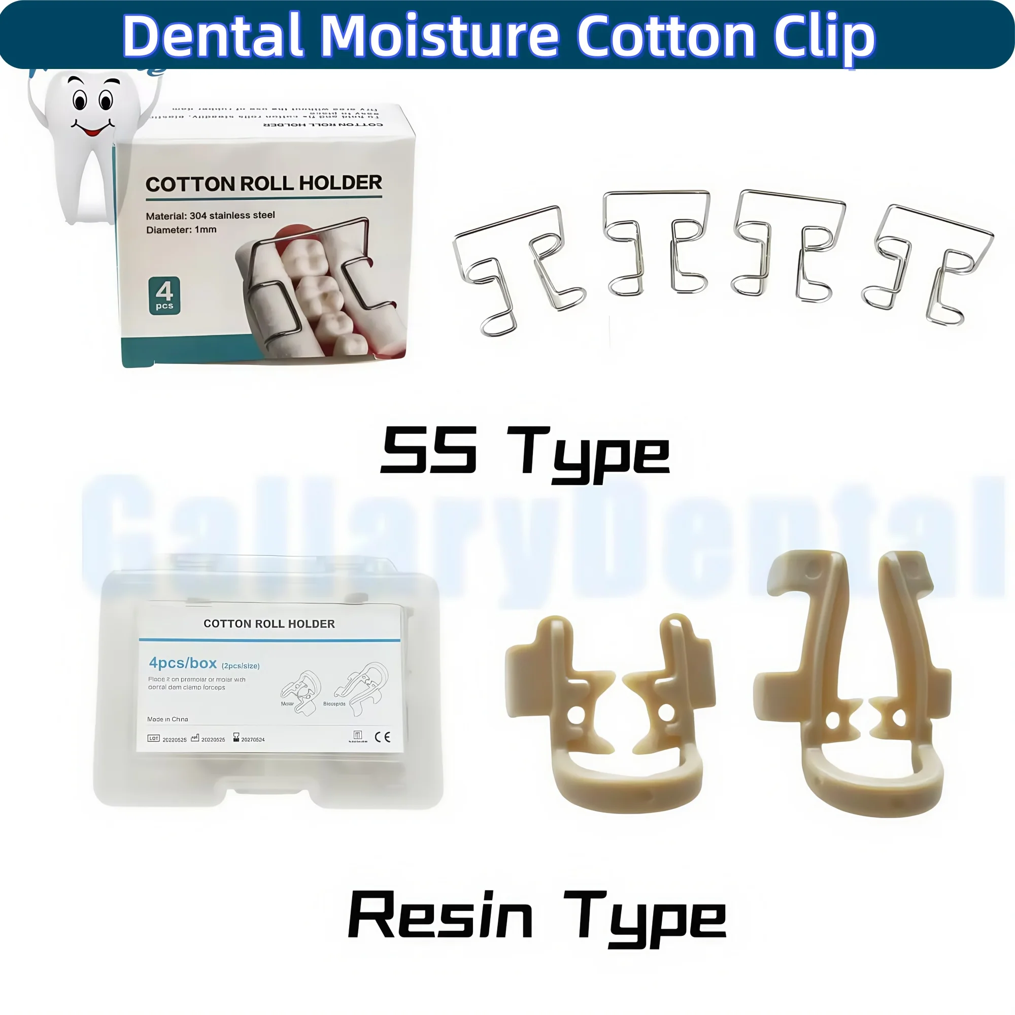 

4Pcs Dental Moisture Clip Cotton Roll Holder Clips Premolar Molar Hemostatic Clamps SS/Resin Type