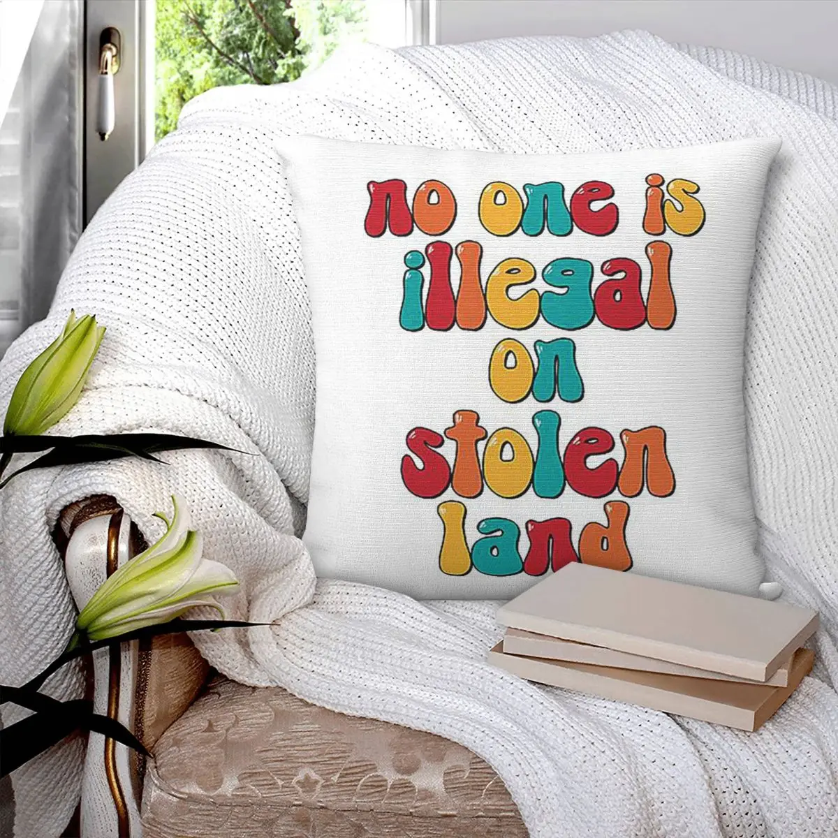 No One Is Illegal On Stolen Land Square Pillowcase Pillow Cover Polyester Cushion Comfort Throw Pillow for Home Living Room