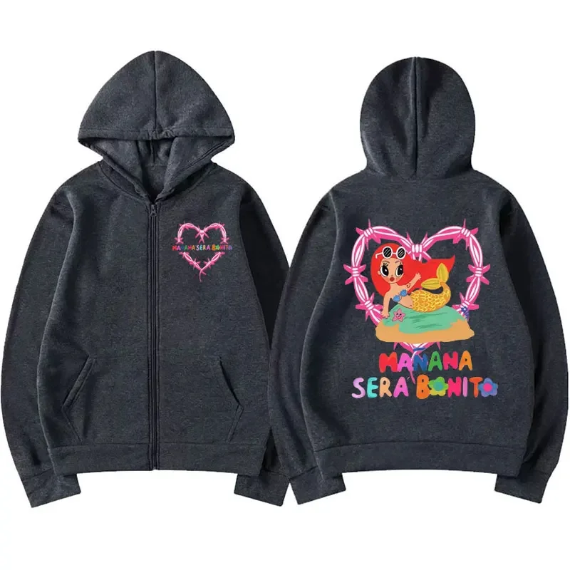 Limited Karol G Album Heart Manana Sera Bonit Zipper Hoodie Men Women Kawaii Jacket Sweatshirt Oversized Zip Up Pullovers Hooded