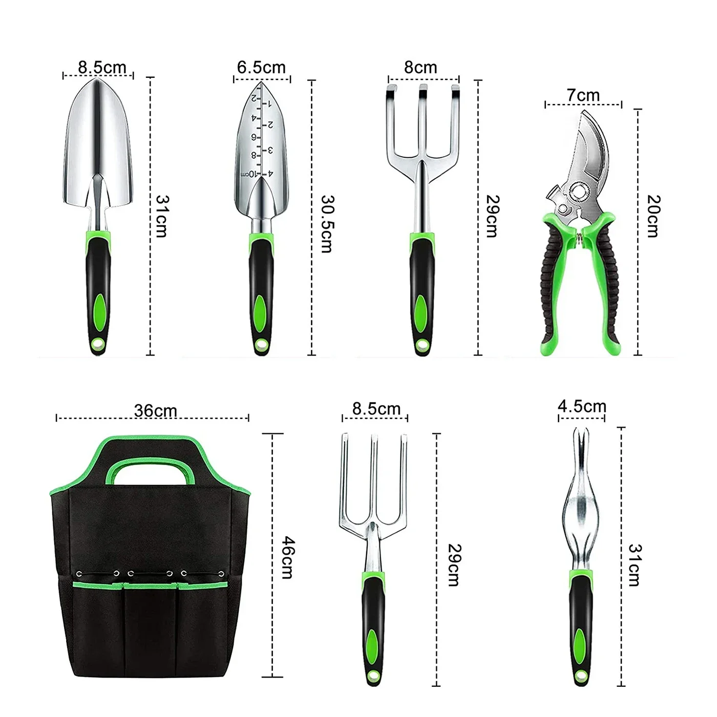 High Quality 13Pieces Pruner Rake Shovel Cultivator Green Hand Gardening Tool Set with Bag