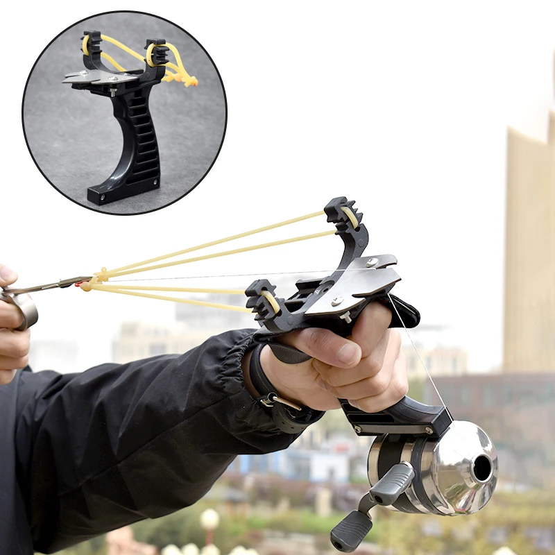 Upgraded Fish Shooting Slingshot Alloy Bow Head Powerful Hunting Catapult Set with Fish Wheel Professional Outdoor Shooting