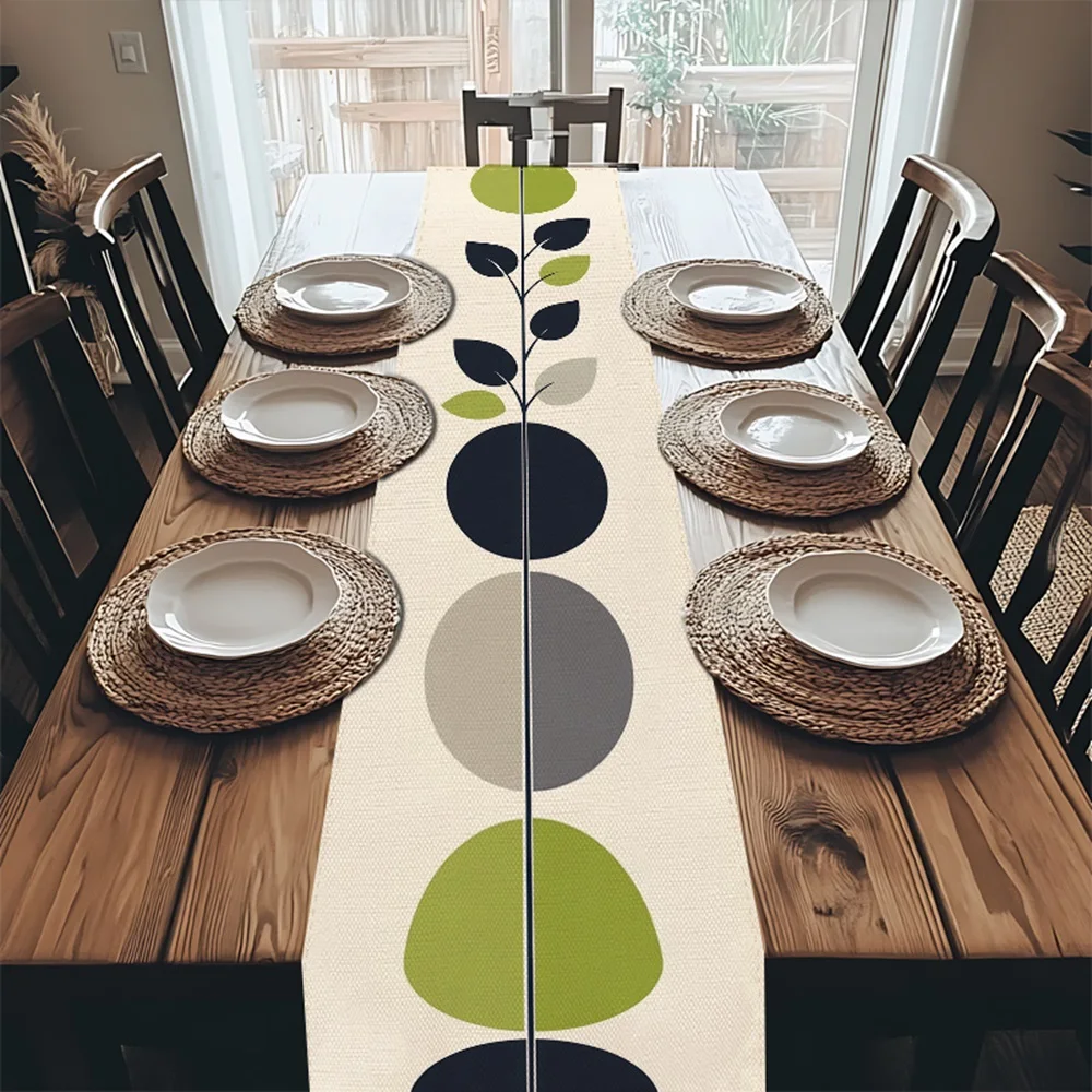 1 Piece Modern Geometric Leaf and Circular Pattern Table Runner, Suitable for Farmhouse, Indoor, Kitchen, Celebrations, Table Decoration, Restaurant, and Banquet Decoration Supplies