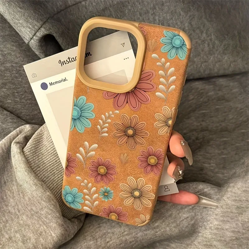 Broken Flowers Faux Leather High-Value Phone Case For iPhone 16 Pro Max 15 14 13 12 11 XS X XR 15 16 Plus Shockproof Back Cover