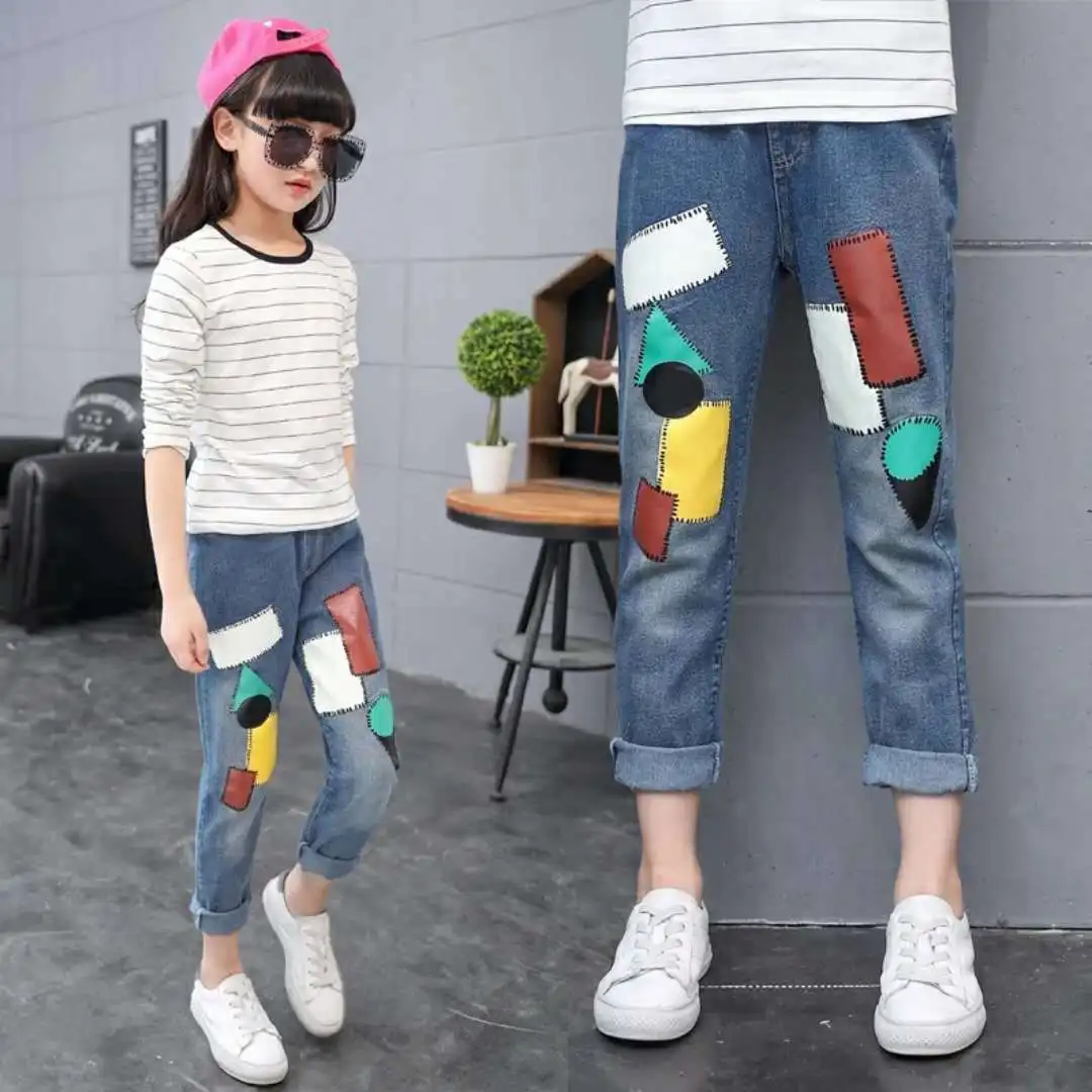 New Girls Fashion Jeans Spring Summer and Autumn Soft Casual Boutique Cotton Kawaii Girls Elegant Jean Kids Pants  3-12Y