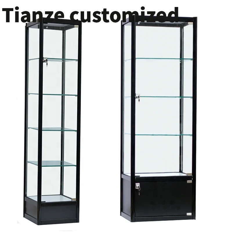 

Customized-Boutique Glass Display Cabinet Aluminium Profile Showcase Tower Showcases with Lock