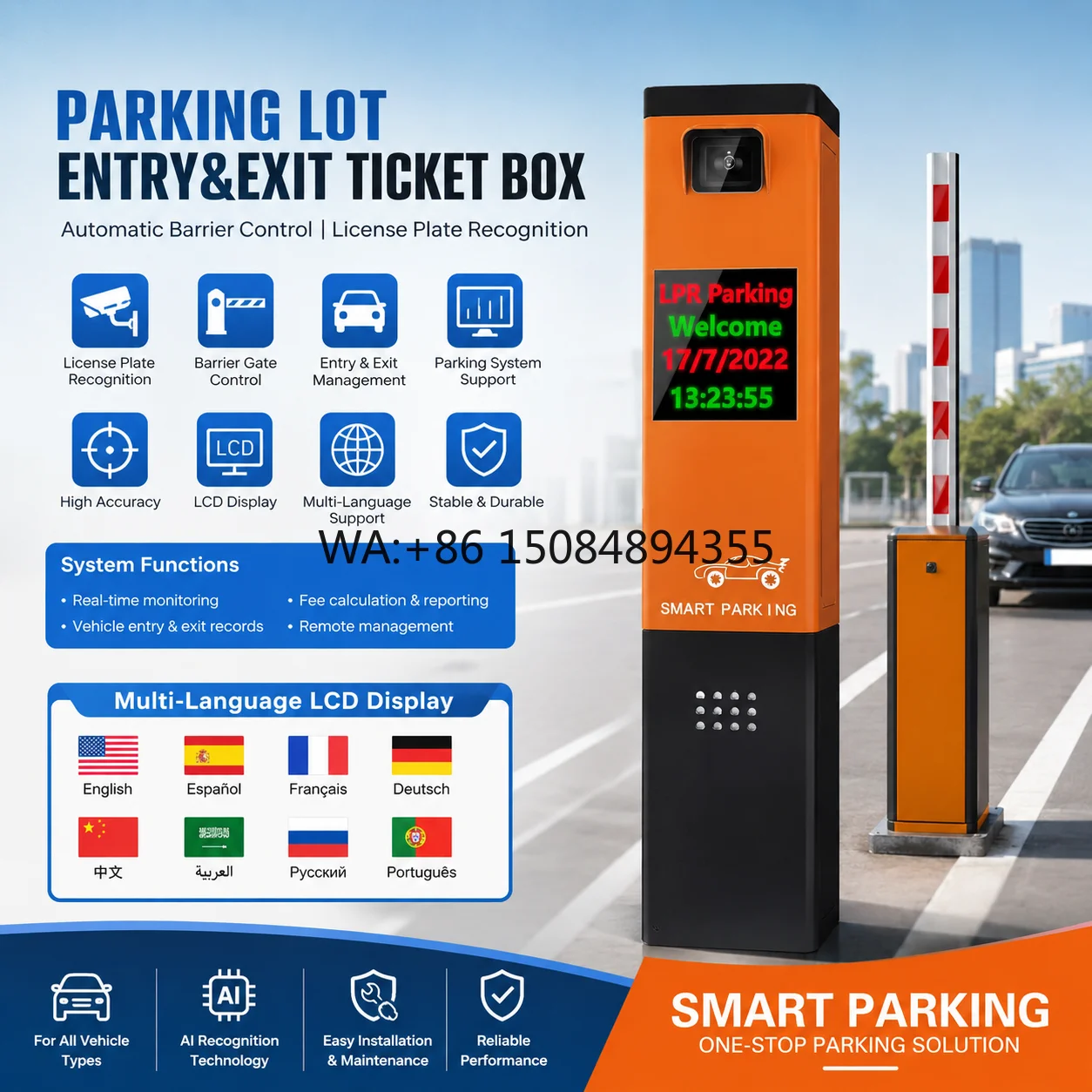 

Automatic Parking Barrier Gate Parking Ticket System Automatic Vehicle Access Control Ticket Box for Smart Parking System