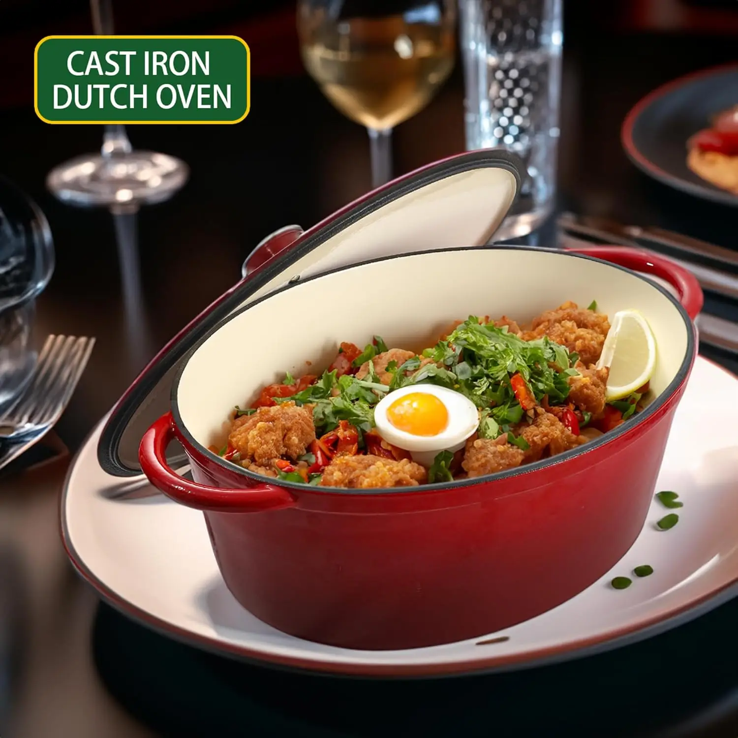 9.6 QT enamel cast iron dutch oven, red gradient color,cast iron pot (9.6 QT)