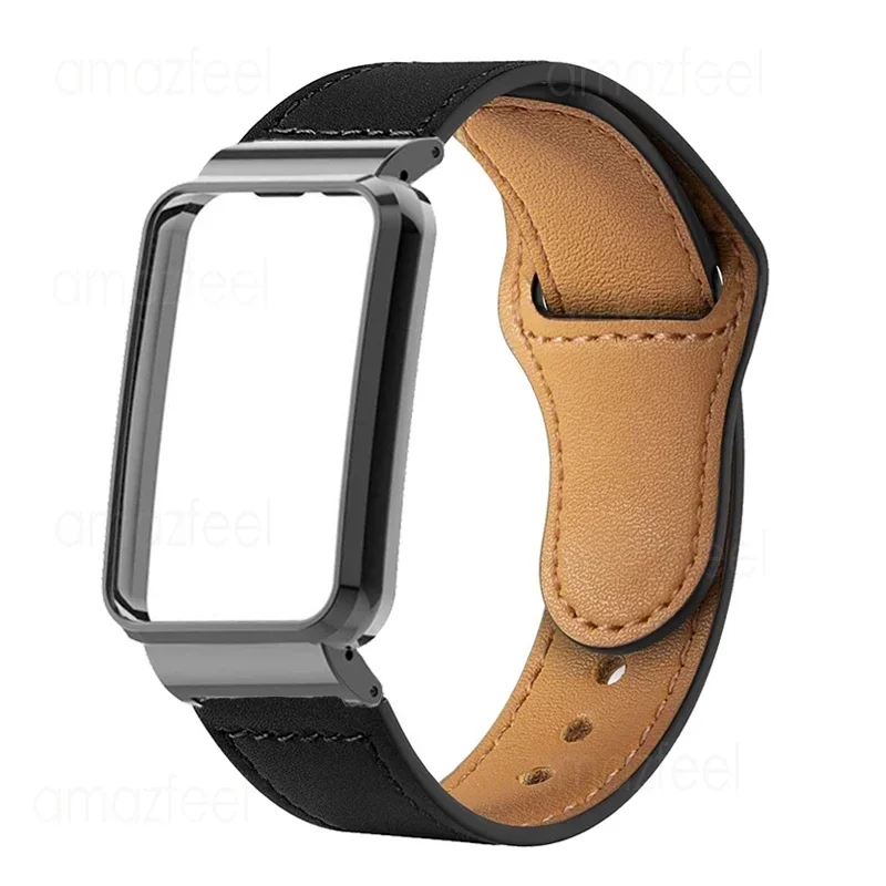 สายหนังสำหรับ Xiaomi Mi band 7 Pro Smart band อุปกรณ์เสริมสายรัดข้อมือสำหรับ Mi band 7 Pro เคสป้องกันโลหะกรอบกันชน