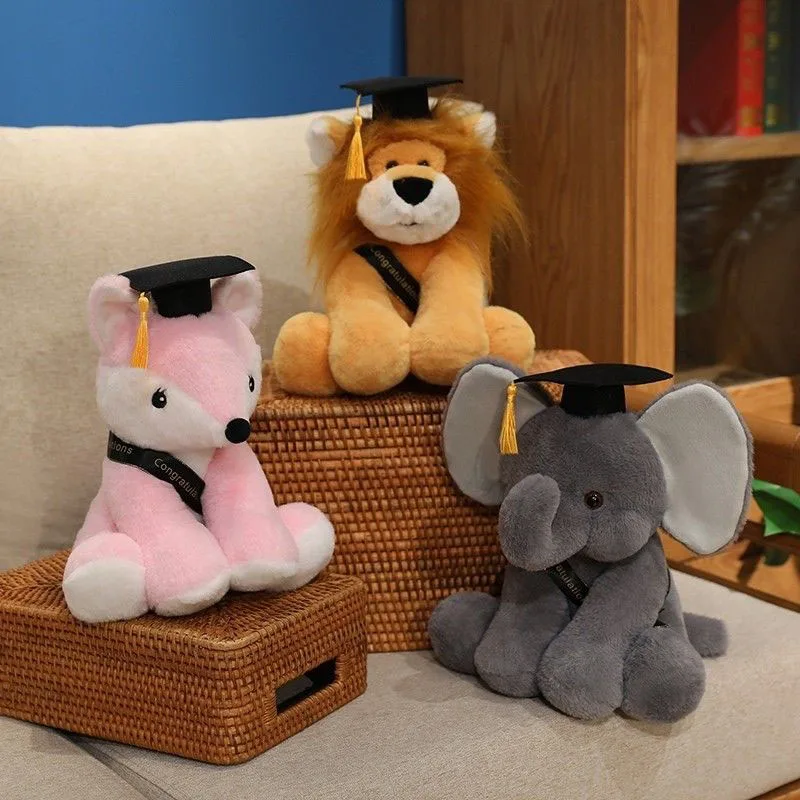

Squishy Graduation Animal Plush Toy with Cap and Sash Cute Lion Fox Elephant Stuffed Animal Perfect Graduation Gift for Students