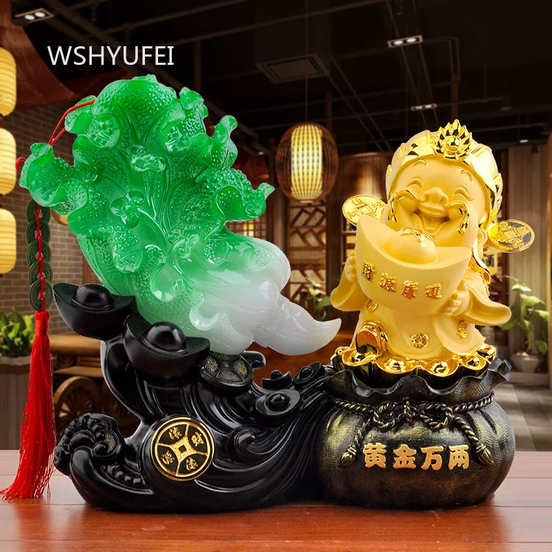 1pc Resin Cabbage God of Wealth Ornament Wine Cabinet Home Decoration Resin Crafts Opening Ornaments Home Accessories Figurine