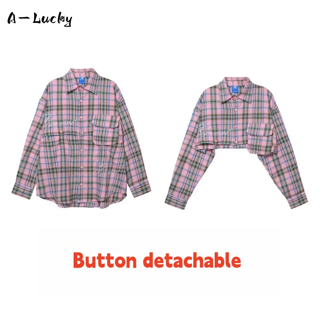 

2024 Spring New Plaid Shirts Women Contrast Color Slouchy Removable Baggy Korean Style Sleeve Youthful Hotsweet Couple Shirts