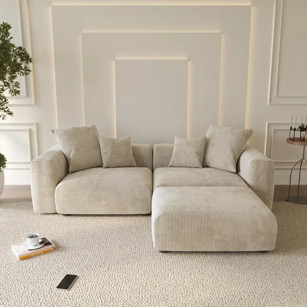 

Cloud Couch Modular Sectional Sofa,102inch L Shaped Sofa with Ottoman,Beige 3 Seater Corduroy Couch,Convertible Sectional Sofa