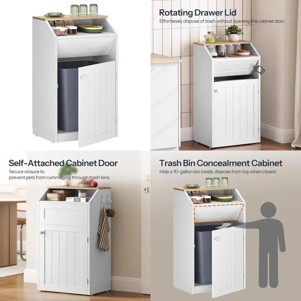 صندوق إعادة تدوير خشبي مع باب قلاب - سعة 10 جالون، خزانة قمامة المطبخ المخفية، سلة قمامة قائمة بذاتها لسقف الغسيل #1