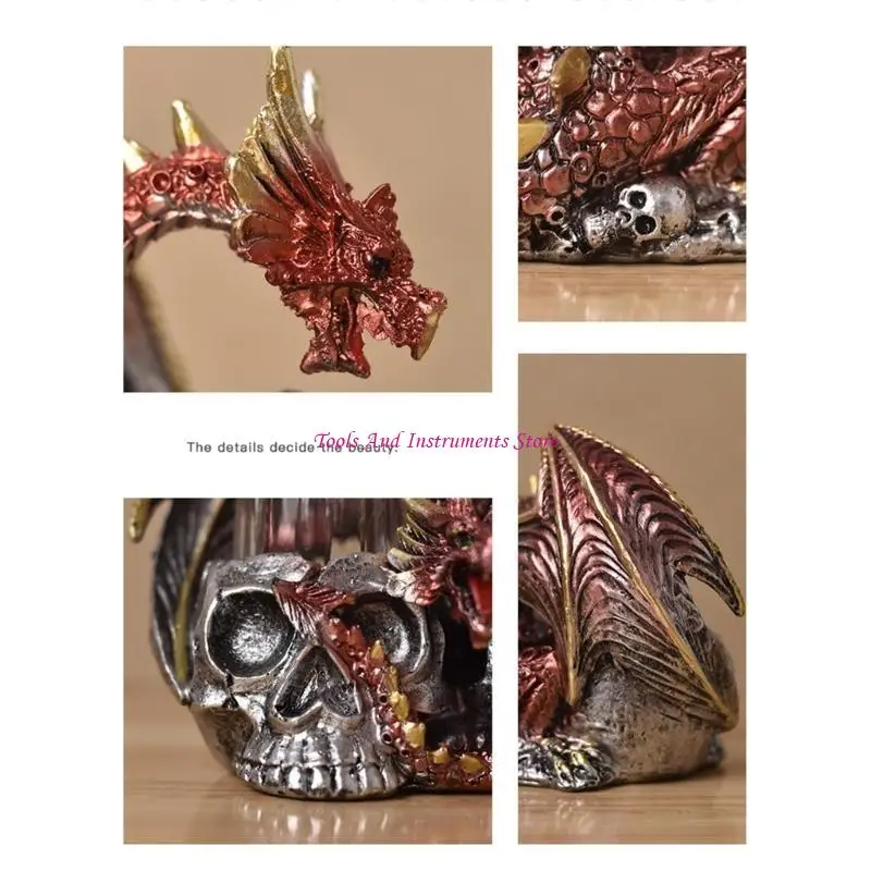 Eerie Halloween Gothic Dragon Skull Resins Statue with Spices Rack Table Decors C7AC