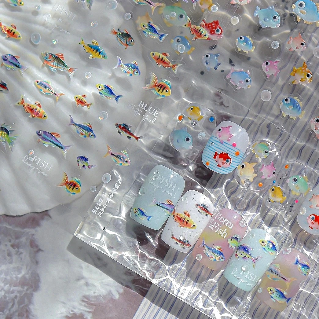 

Chubby Capelin Gorgeous Deep-sea Fish Betta Water Bubbles Cute Colourful Ocean Chic Nail Art Stickers Manicure Decals Decoration