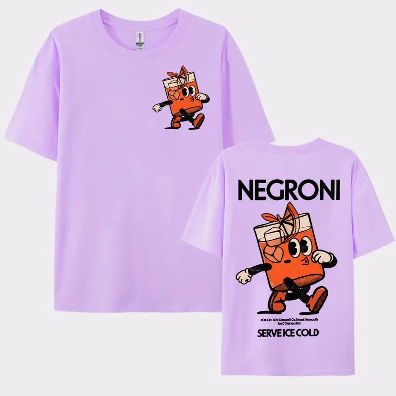 Negroni Cocktail Mascot Meme T-shirt Funny Retro Cartoon Drink T Shirts Men Women Summer Fashion Casual Oversized Gothic T Shirt