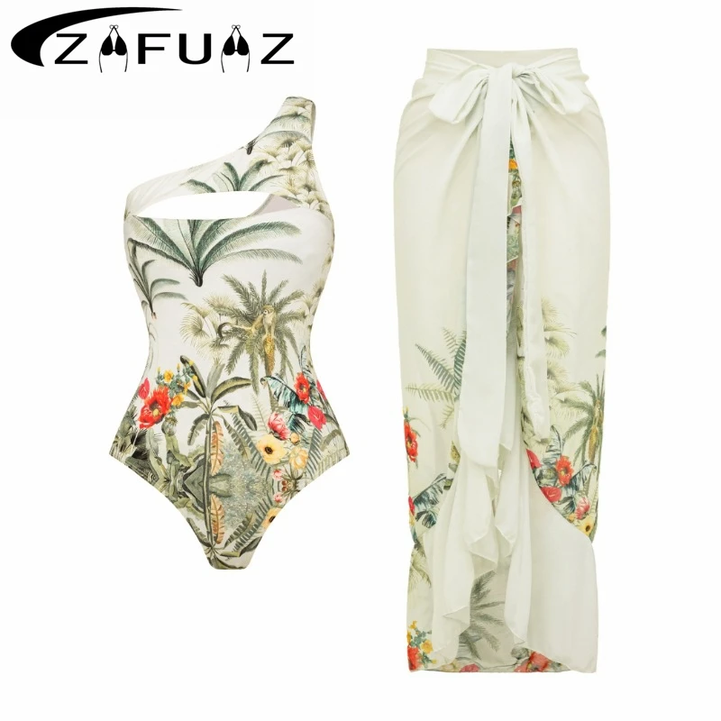 ZAFUAZ Hoge kwaliteit nieuwe print eendelig badpak met rok vrouwen badmode sexy badpak monokini strand bodysuit strandkleding