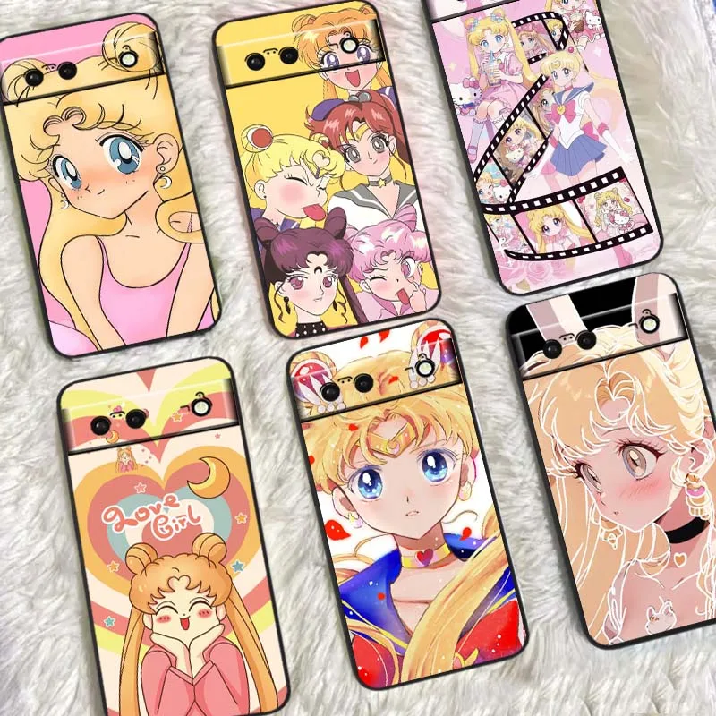 

Anime S-Sailors M-Moons Cute For Google Pixel 9a 9 8A 8 7 7A 6 6A Pro XL 2024 5G Black Soft TPU Silicone Cover Phone Case