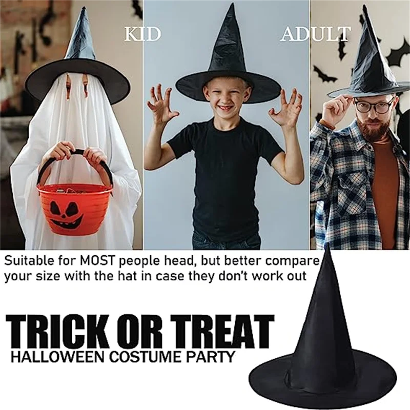 Halloween Witch Hat Unisex Black Hats for Adults Kids Halloween Party Supply Cosplay Costume Props Decorations Wizard Caps