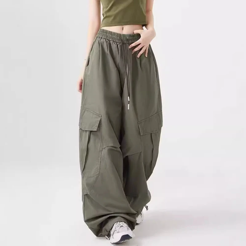 Calças cargo femininas marinha outono nylon pernas largas angustiadas xadrez highstreet estilo britânico forrado clássico adequado chique exclusivo