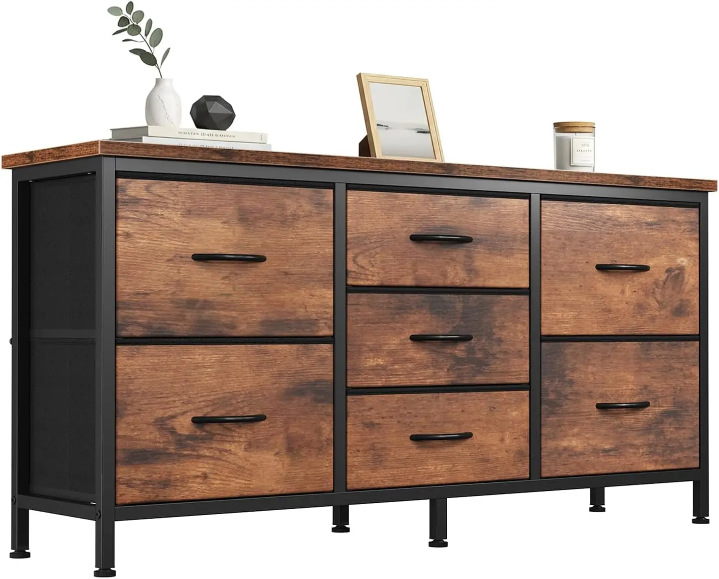 

TV Stand 7 Drawer Dresser for Bedroom with Storage TV Stands for Living Room Grey, Farmhouse Entertainment Center Media
