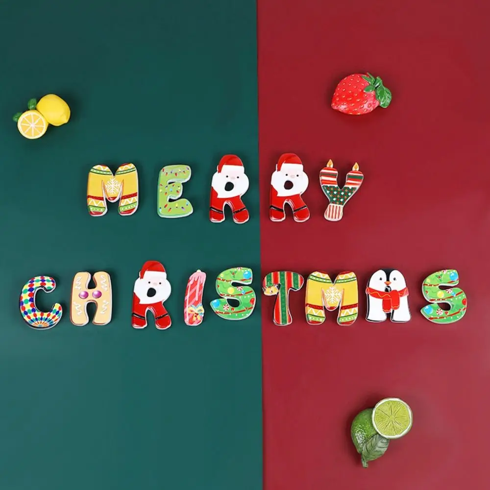 12/14/26Pcs Resin Art Christmas Alphabet Magnets Cute DIY Letter Magnetic Stickers Cartoon Christmas Fridge Magnets Kitchen