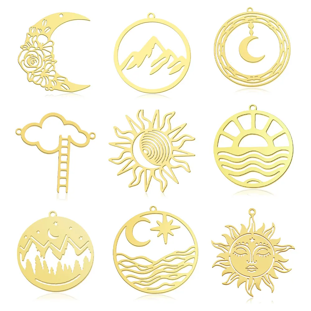 5pcs/lot Stainless Steel Sun Moon DIY Charm Pendant Wholesale Mountain Cloud Jewelry Findings Earring Making Top Quality