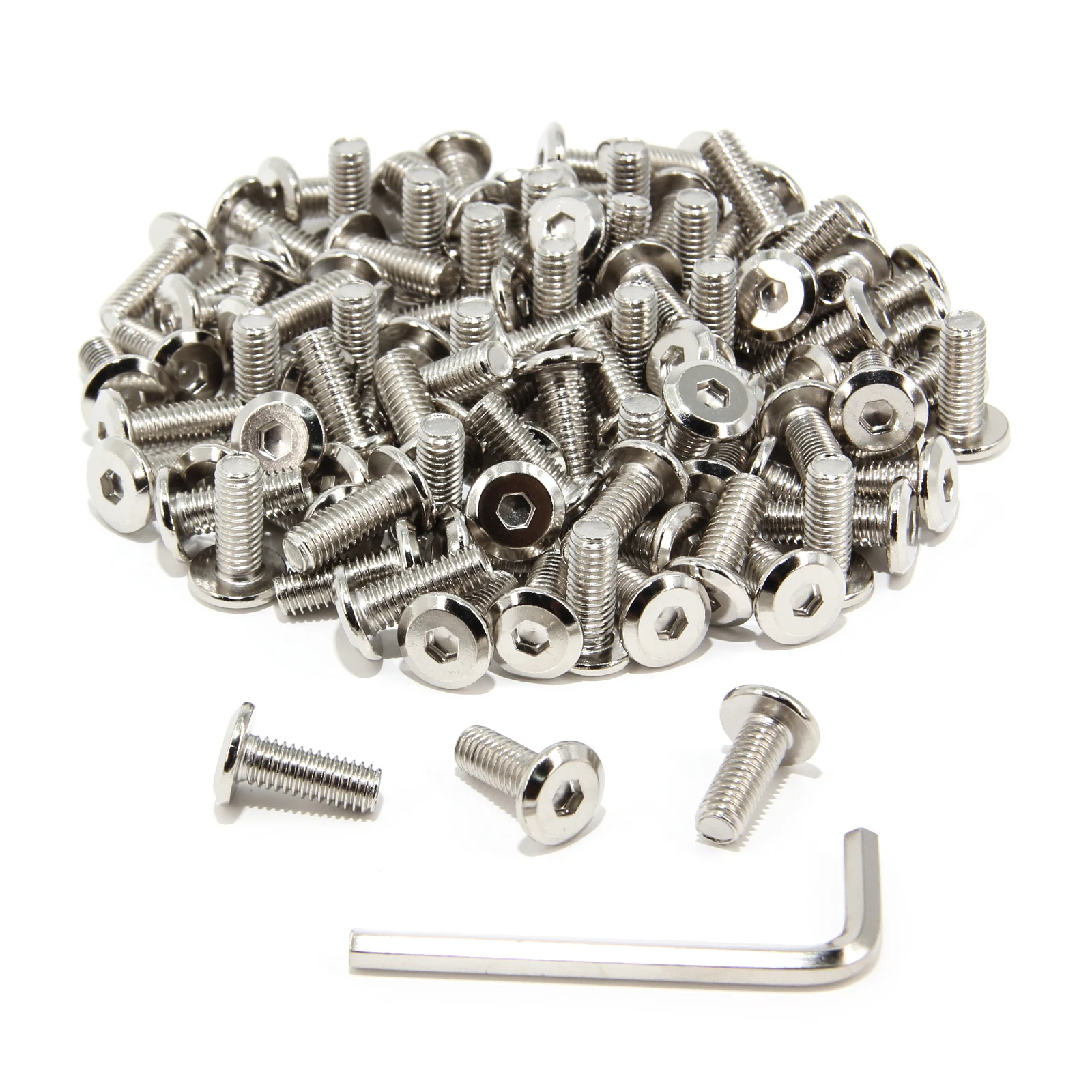 Befenybay 100pcs M6 x 16mm Flat Head Hex Socket Cap Screws Bolts, Surface Nickel, Full Thread