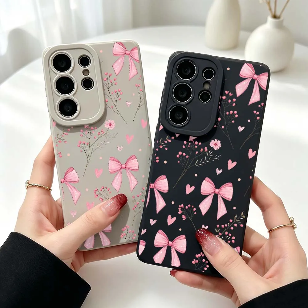 Pink Bows Flower Pattern Silicone Case For Samsung Galaxy S26 S25 S24 S23 S22 S21 Ultra Plus FE Soft Phone Case Cover