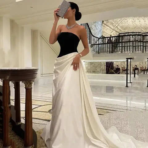 Aleeshuo Sexy Saudi Arabia Women Prom Dressess A-Line Evening Dress Strapless Formal Sleeveless فساتين سهره فاخره Customized