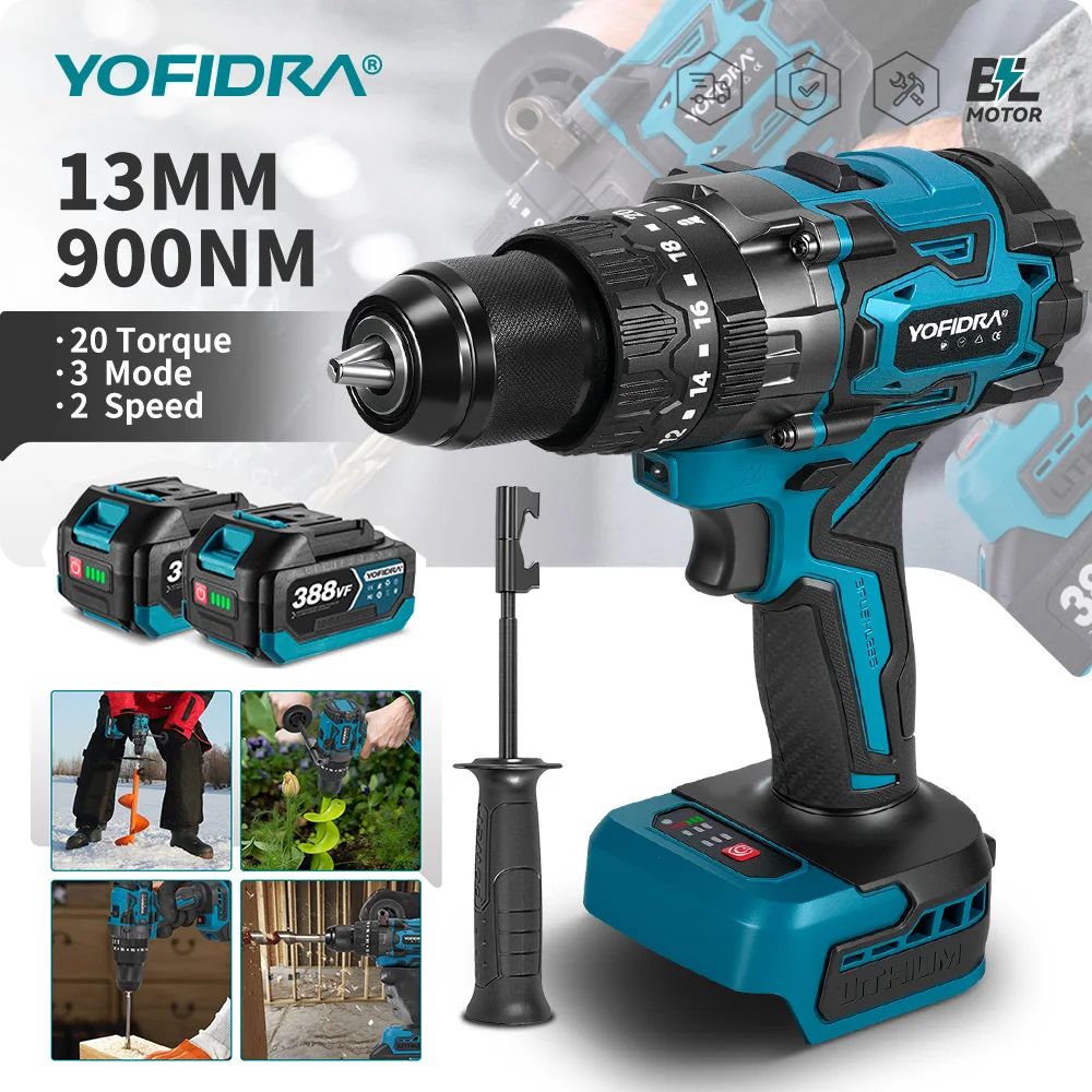 YOFIDRA – perceuse à percussion électrique sans balais, couple 20 + 3, tournevis polyvalent sans fil, outil électrique pour broche de batterie Makita 18V