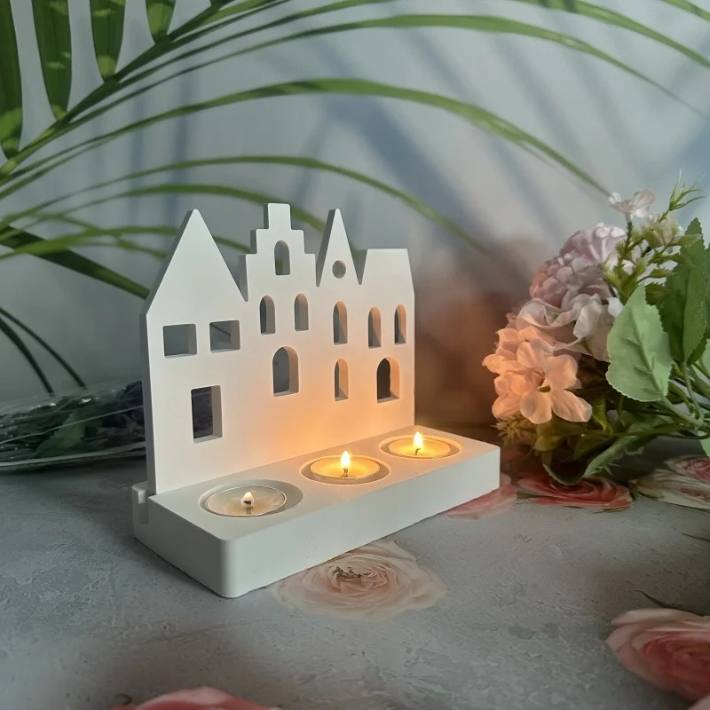 DIY Combination House Plug-in Silicone Mold Candlestick Base Gypsum Pendant Resin Epoxy Mold Home Handicrafts Decoration Storage