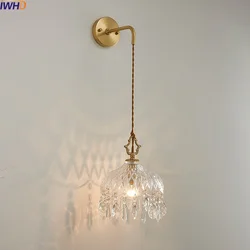 IWHD Clear Glass LED Wall Light Fixtures Home Decor Bedroom Living Room Bedside Lamp Copper Crystal Lampe De Chevet