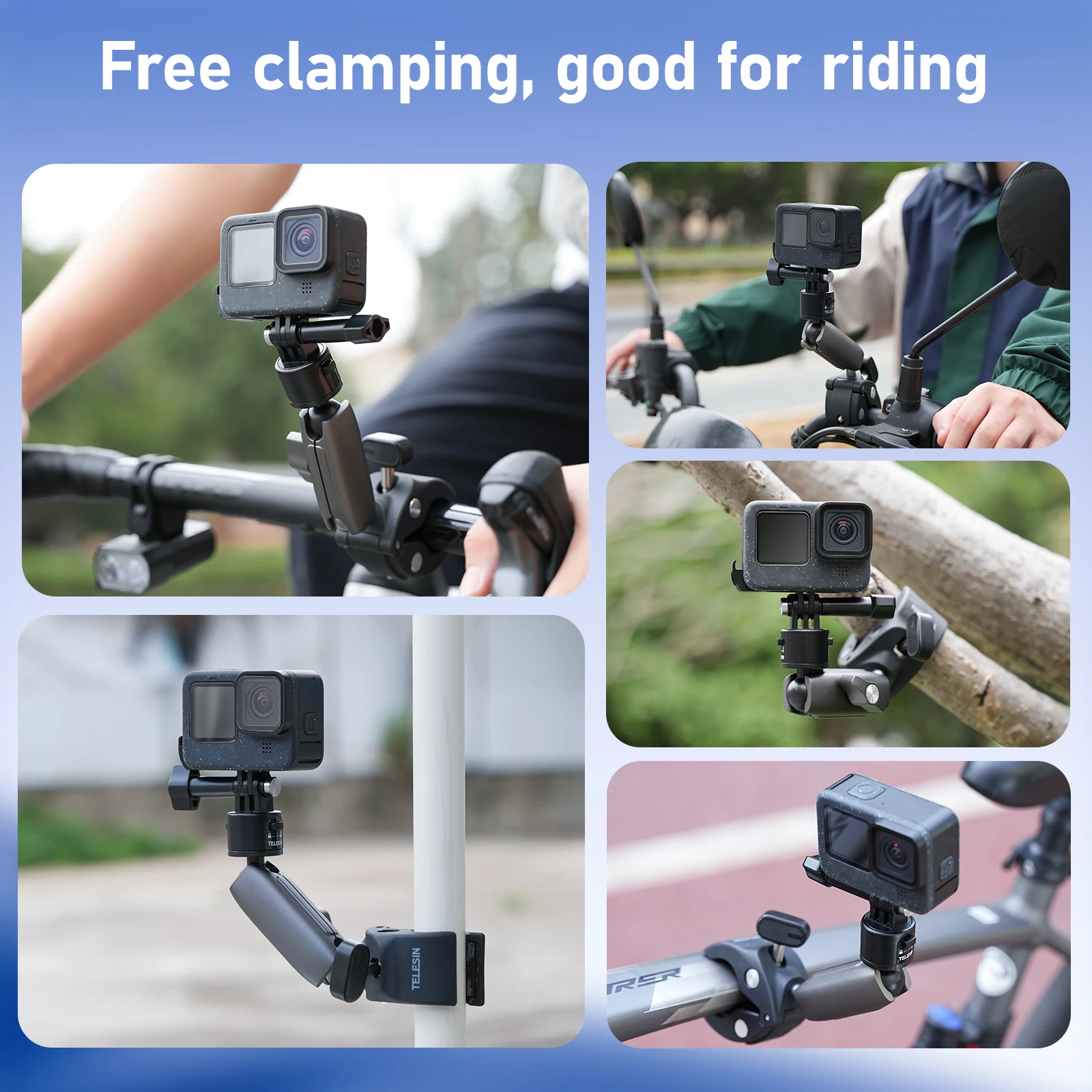 TELESIN Cycling Motorcycle Clip Quick Release Magic Arm 360° Aluminum Alloy Super Clamp For Camera GoPro Action Camera