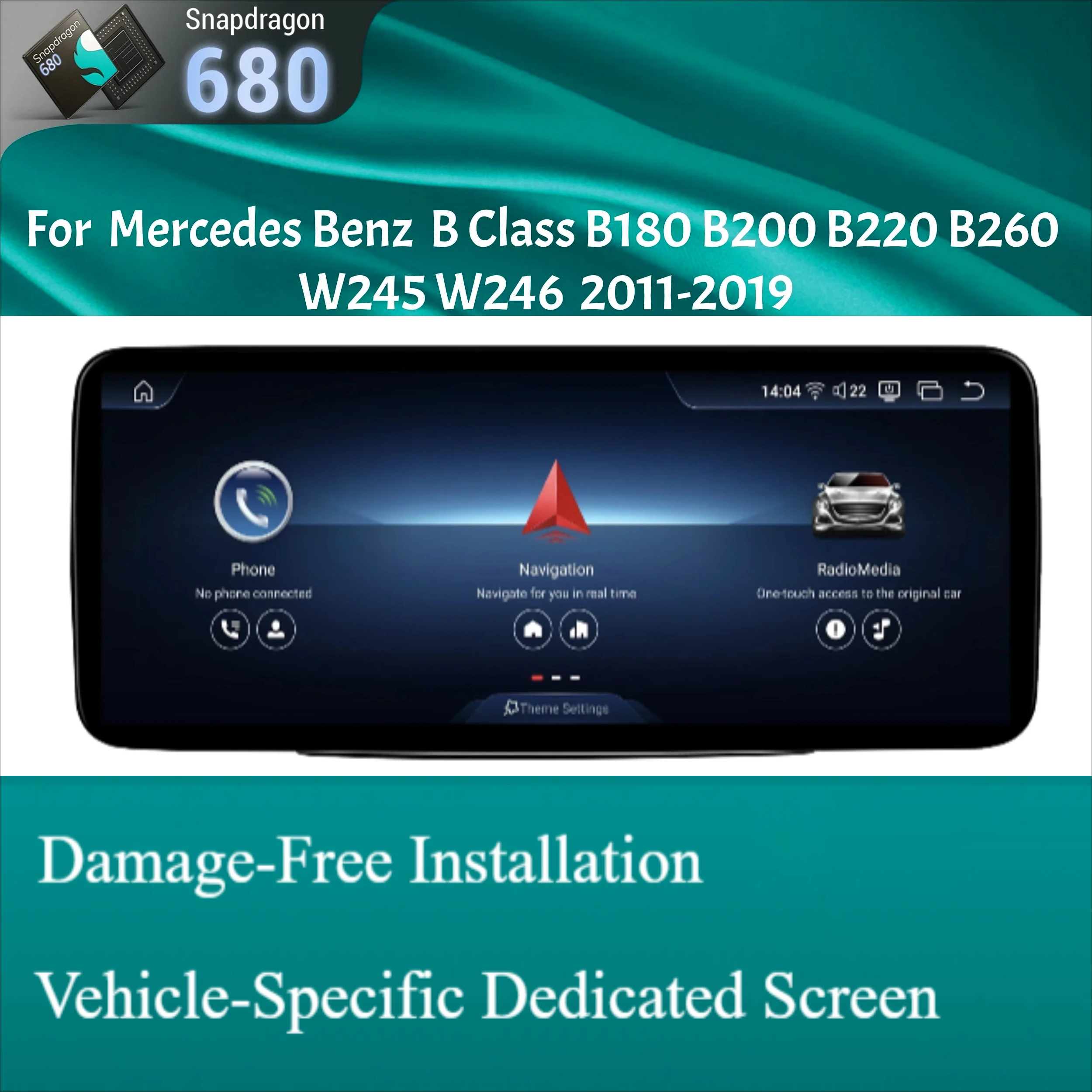 

For Mercedes Benz B Class B180 B200 B220 B260 W245 W246 2011-2019 Car Radio Android 14 Carplay Snapdragon 680 CPU SM6225 Screen
