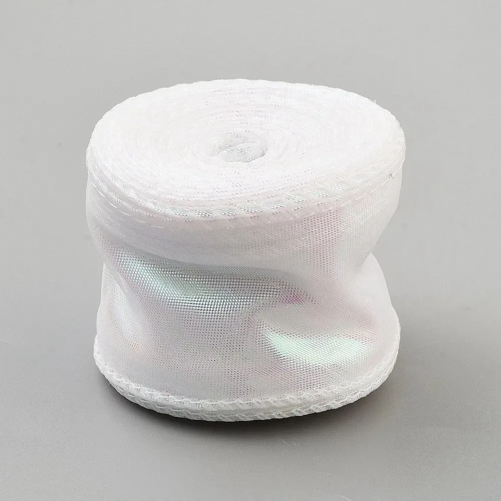 10 Yards Polyester Iridescent Lace Ribbon for Gift Wrapping White 1-5/8 inch(40mm)