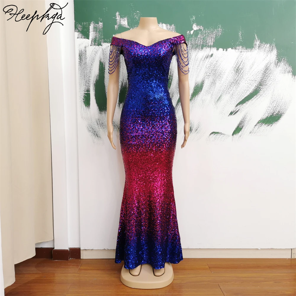 

Long Formal Mermaid 2024 Evening Dress Shiny Sequin Beading Off The Shoulder Stretchy Women Special Occasion Gowns Dropshipping